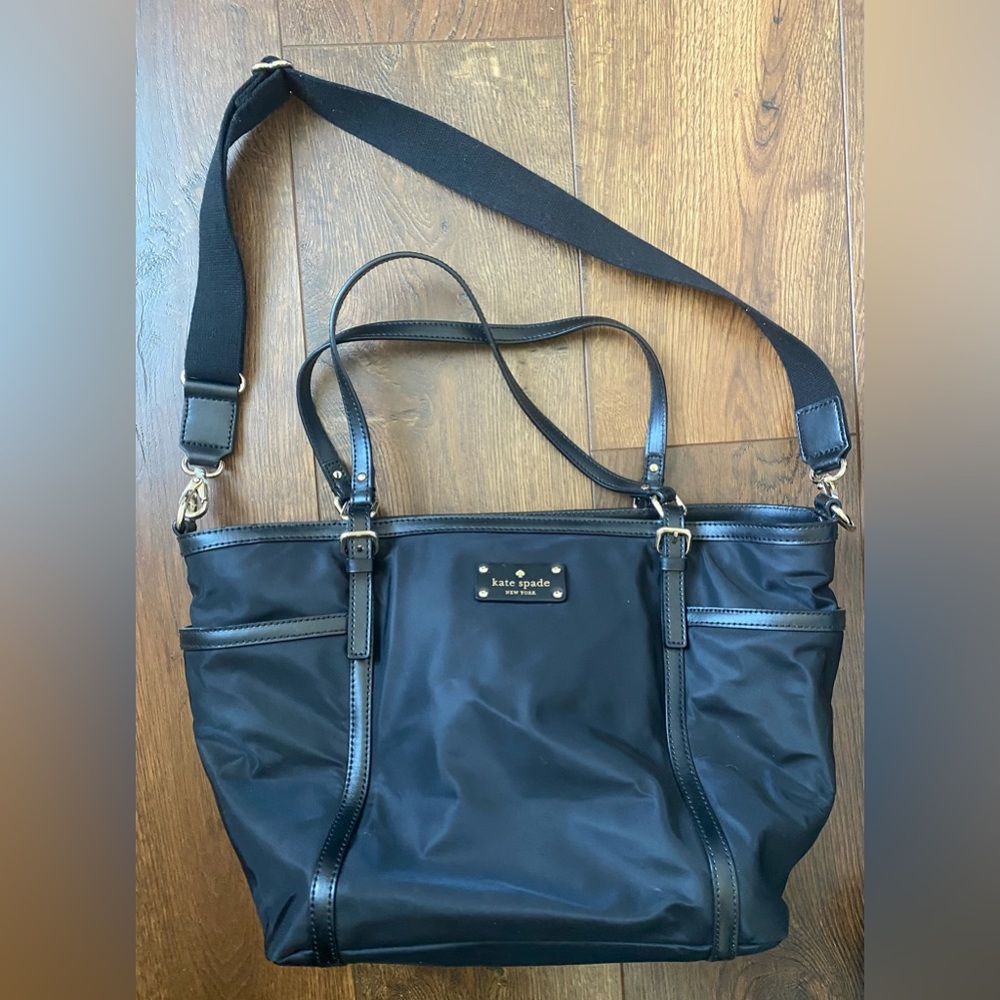 EUC Kate Spade black nylon diaper bag purse with accessories